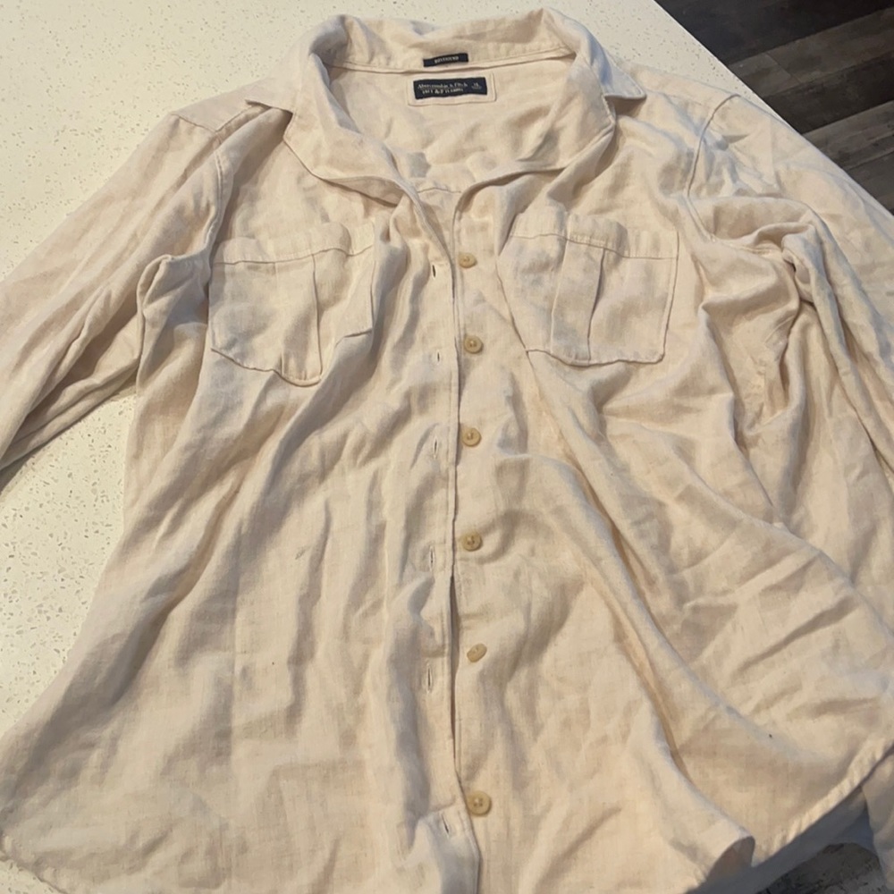 A&F Cream Boyfriend Soft Flannel XL